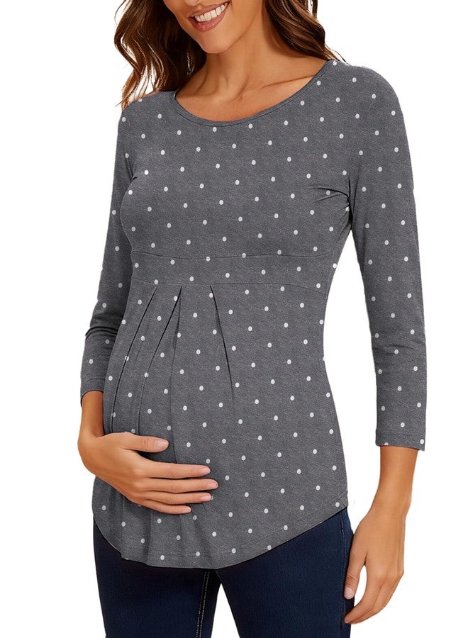 Glampunch Women's Maternity Tops Short & 3/4 Sleeve Round Neck Front Pleat Peplum Tunic Top Pregnancy Shirts - Image 1